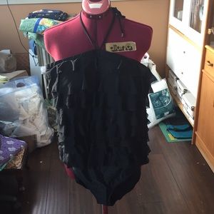 Black One Piece Ruffled Swimsuit